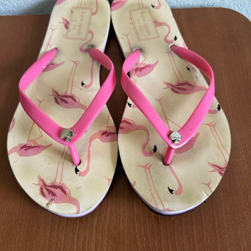 Kate Spade Flamingo Print Spade Logo Pink Sandals